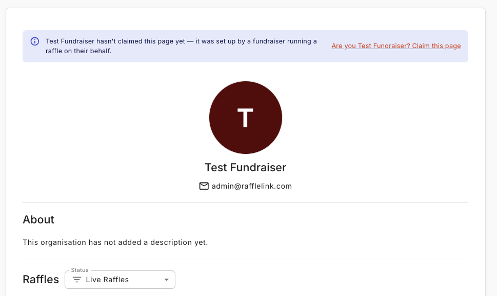 An unclaimed organisation page with the "Are you [organisation]? Claim this page" notice across the top.